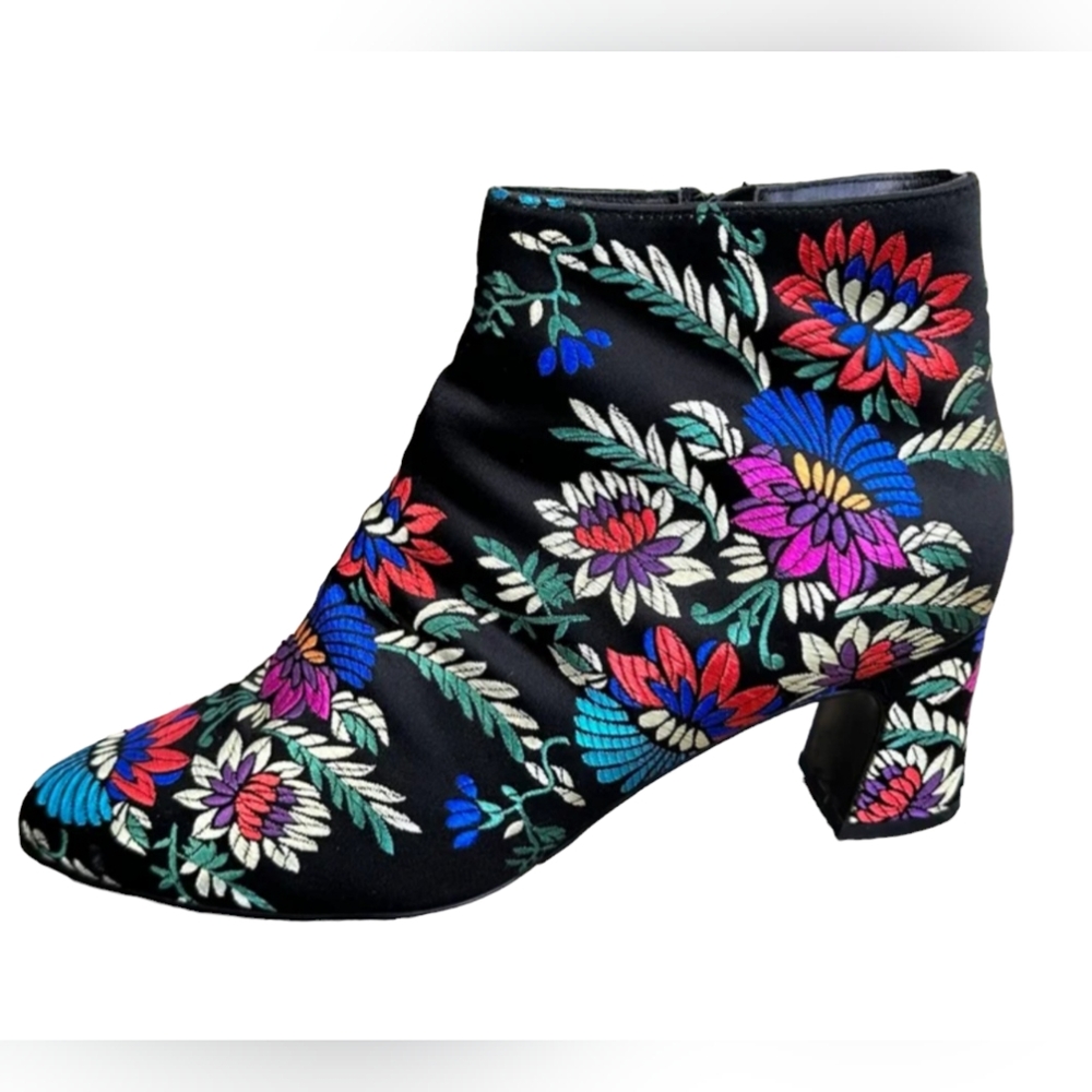 Vaneli Embroidered Floral Ankle Boots